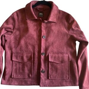 Zara Faux Suede Jacket Burgundy Size Medium